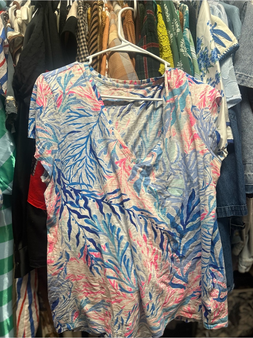 Lilly Pulitzer Pink & Blue Tropical Short Sleeve Tee